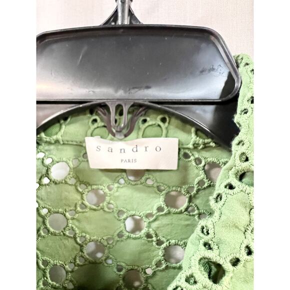 Sandro Shera Long Sleeve ButtonFront Lace Shirt Mini Dress Green Women's Medium - Picture 4 of 9